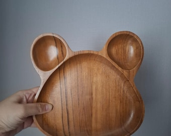 Plato divertido de madera de teca, plato de carácter de madera, platos de madera, decoración de cocina, juego de servicio de madera, plato de madera, plato de madera moderno, juego de regalo de madera