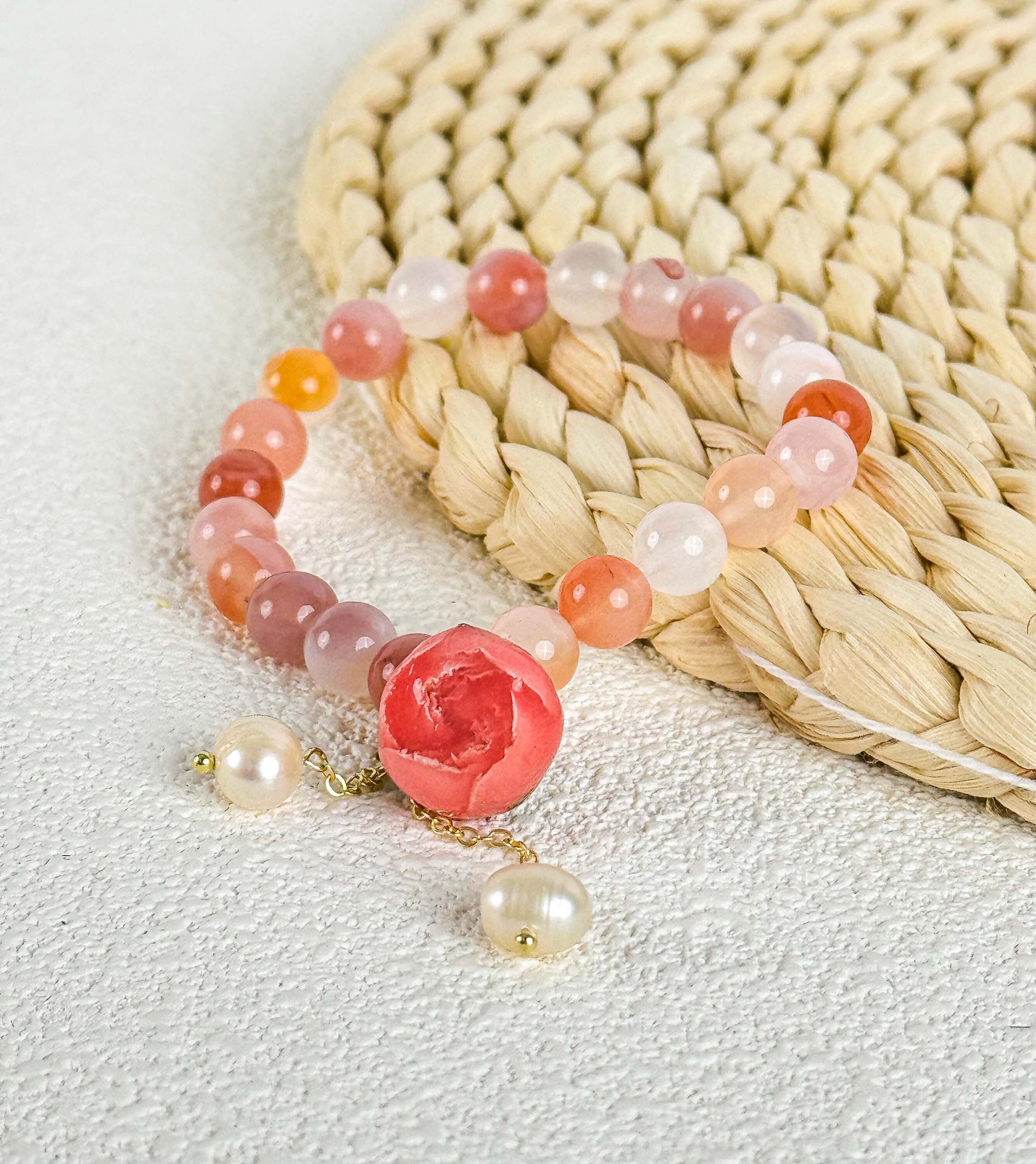 本物のバラのブレスレット、樹脂パールブレスレット、本物の花の樹脂 