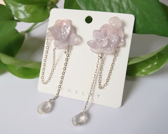 Romantic Purple Flower Earrings, Handmade Pressed Resin Earrings,Exquisite Resin Earrings,Unique Flower Earrings,Gifts for Mom