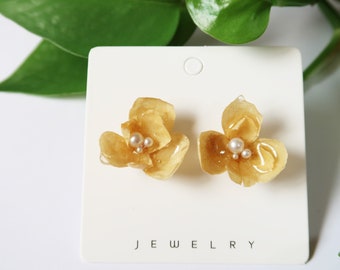 Elegant Yellow Rose Flower Earrings, Unique Resin Rose Design Earrings, Handmade Dry Pressed Rose Jewelry, Mother's Day Gift