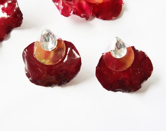 Red Rose Petal Earrings, Handmade Rose Earrings, Dried Flower Earrings, Resin Real Flower Earrings, Bridesmaid Gifts, Gift for Her