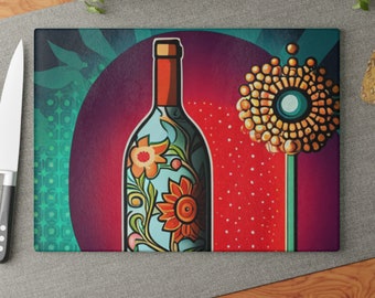 Flowers and wine modern Glass Cutting Board