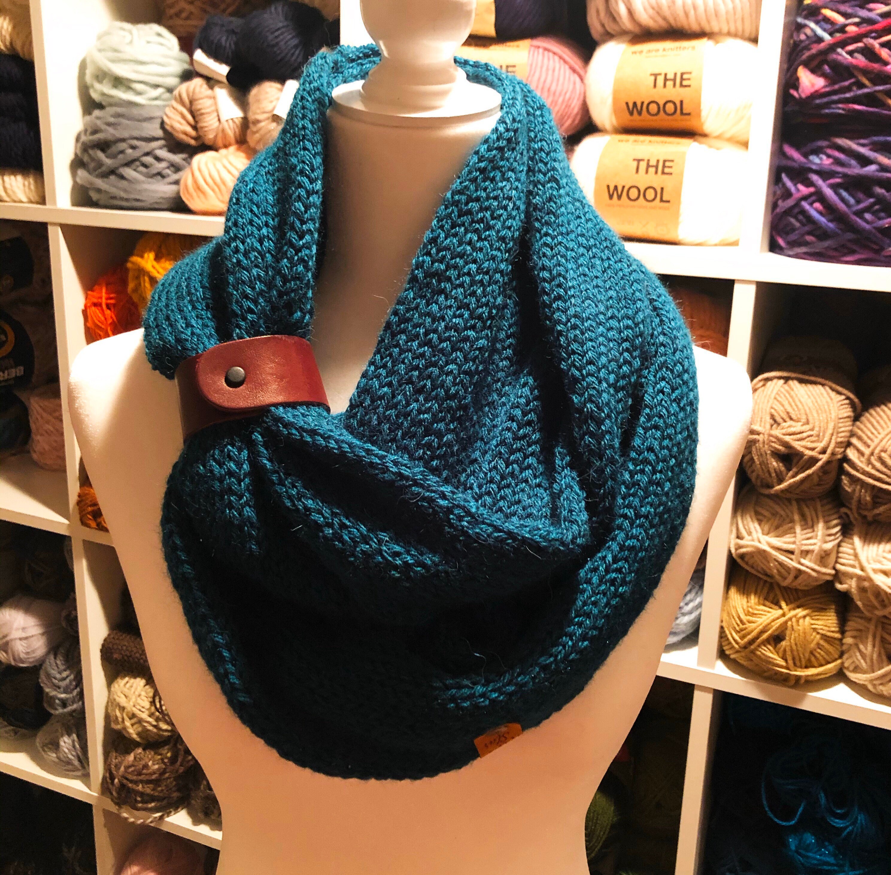 Knit Loop Scarf for Women Leather Cuff Double Wrap Scarf Etsy