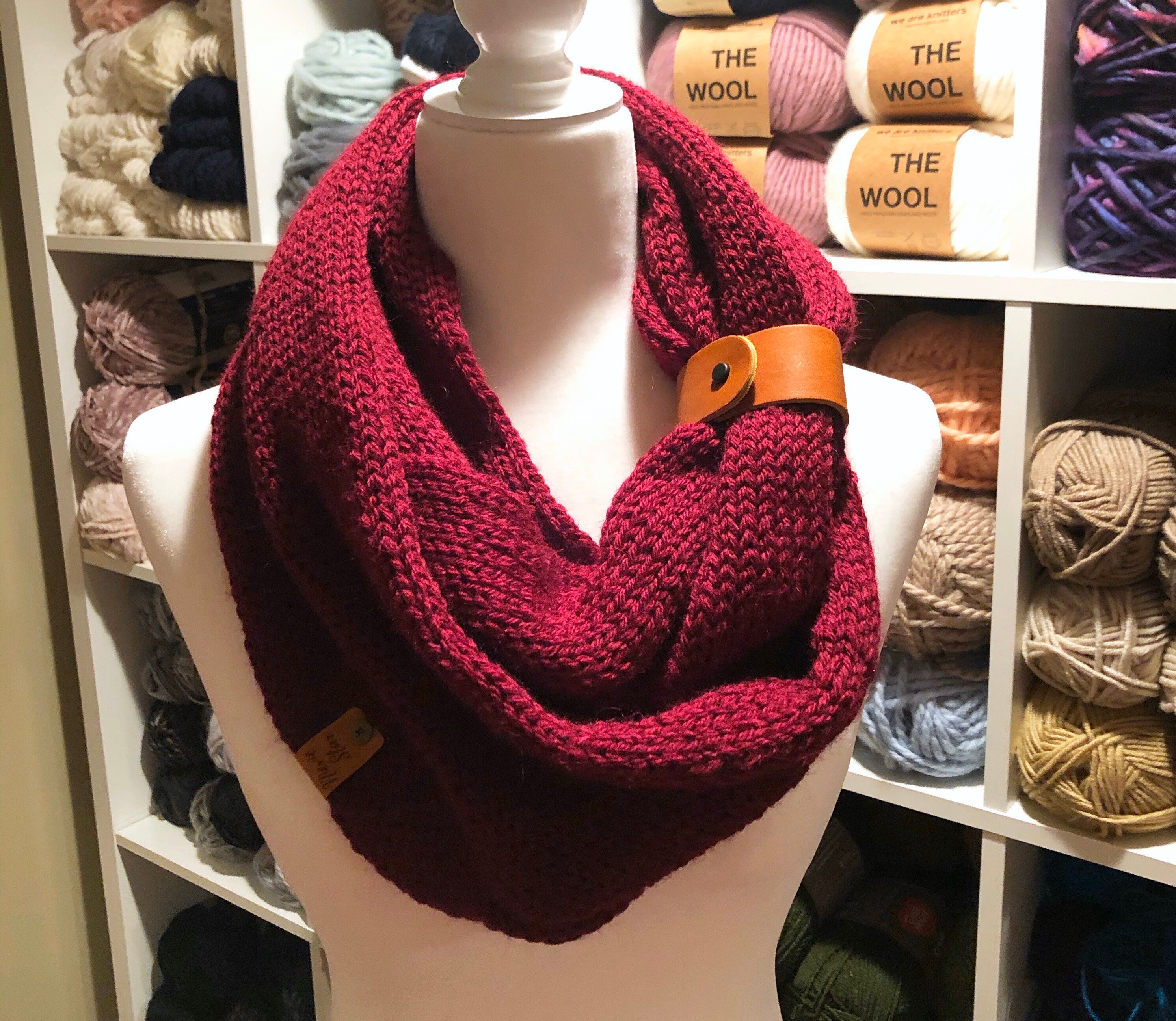 Knit Loop Scarf for Women Leather Cuff Double Wrap Scarf Etsy