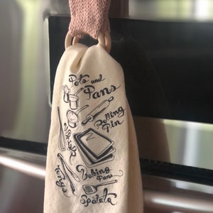 Handmade Knit Kitchen Dish Towel Holder with Wood Ring | Towel Topper with Ring | Stove Oven Hanging Towel Ring | Bathroom Towel Loop