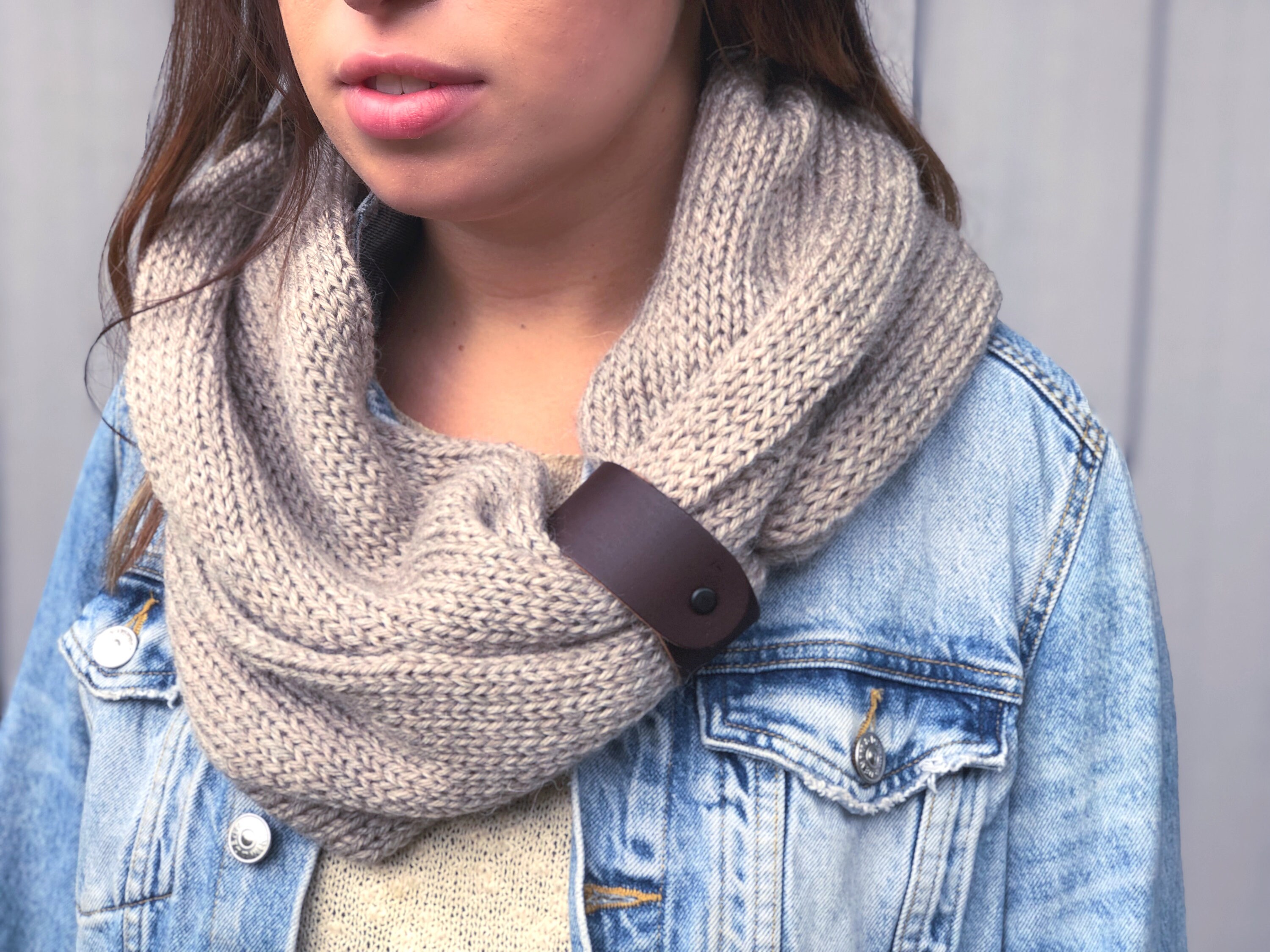 Knit Loop Scarf for Women Leather Cuff Double Wrap Scarf Etsy