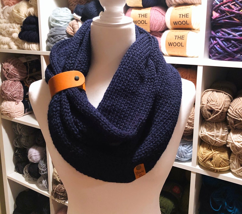 Knit Loop Scarf for Women leather Cuff Double Wrap Scarf Etsy