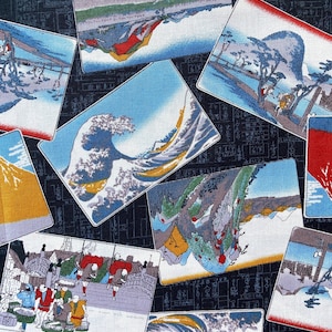 Ukiyoe Stoff, Baumwollstoff, halber Meter, Hokusai, Utagawa,