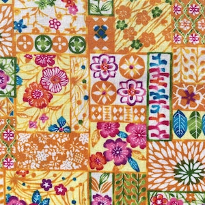 Okinawa bingata print fabric in yellow, Japanese cotton fabric, sold by the 1/2 yard,