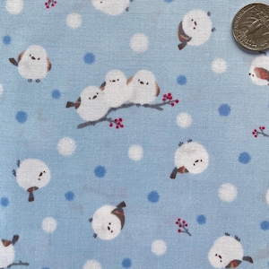 Tissu en coton Shima-enaga avec oiseaux, bleu clair, demi-mètre