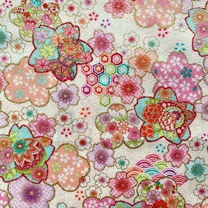 Japanese floral pattern on cream background, Japanese cotton fabric, sold by the 1/2 yard,