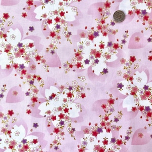 Kirschblüten auf rosa Hintergrund, japanischer Baumwollstoff, verkauft durch den halben Meter, Sakura-Stoff