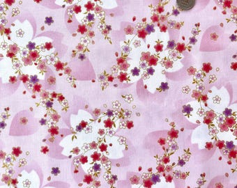 Kirschblüten auf rosa Hintergrund, japanischer Baumwollstoff, verkauft durch den halben Meter, Sakura-Stoff