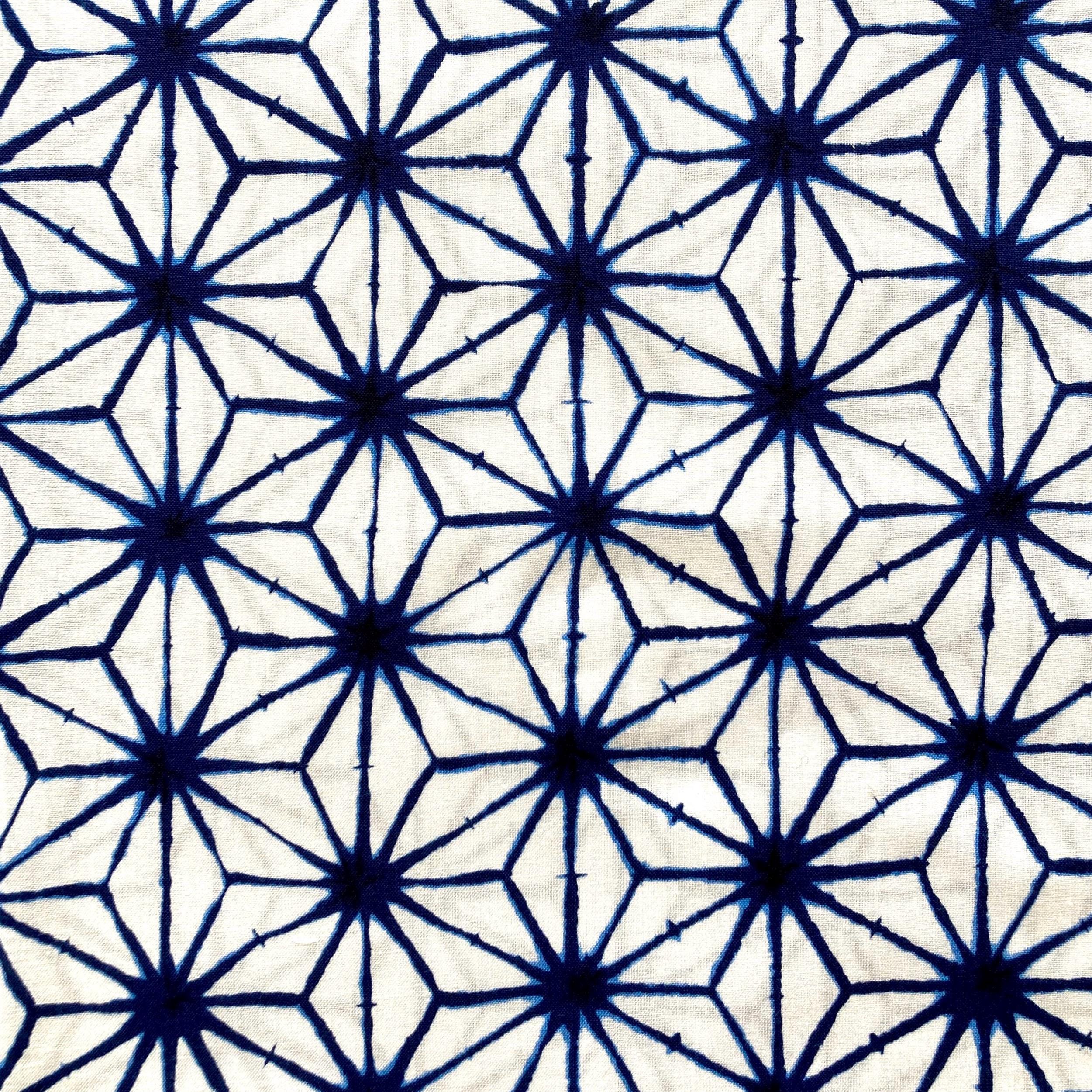 Printed Shibori tie-dye features Asanoha pattern (hemp leaf), Japanese cotton fabric, sold by the half yard,