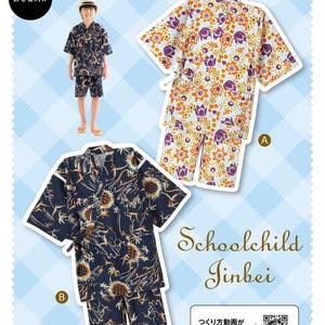 Schnittmuster für Kids-Jinbei, Körpergröße 113-160 cm (4 Größen), Japanisches Schnittmuster