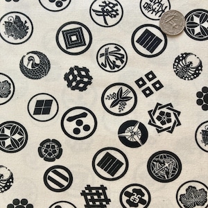 Tela con escudos familiares japoneses, se vende por medio metro, tela japonesa 100% algodón, Kamon japonés,