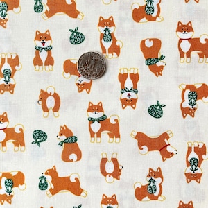 Shiba Inu fabric in ivory, Japanese cotton fabric, sold by the half yard,