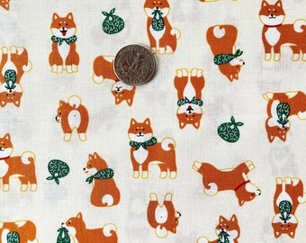 Shiba Inu-stof in ivoor, Japanse katoenen stof, verkocht gesneden op maat,