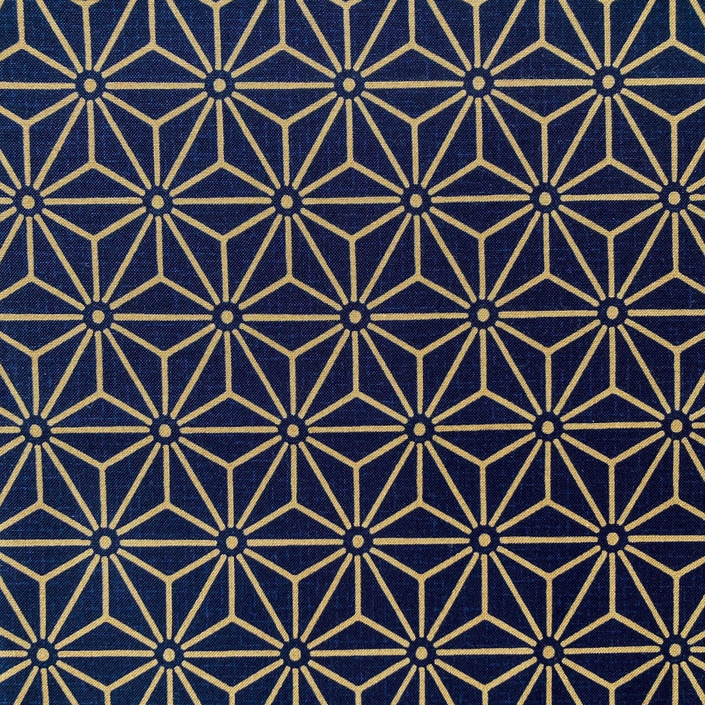 Asanoha (hemp Leaf) Pattern on Navy Background, Japanese Cotton