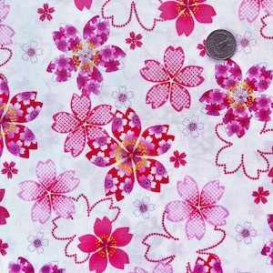Kirschblüten auf weißem Hintergrund, japanischer Baumwollstoff, Sakura-Stoff