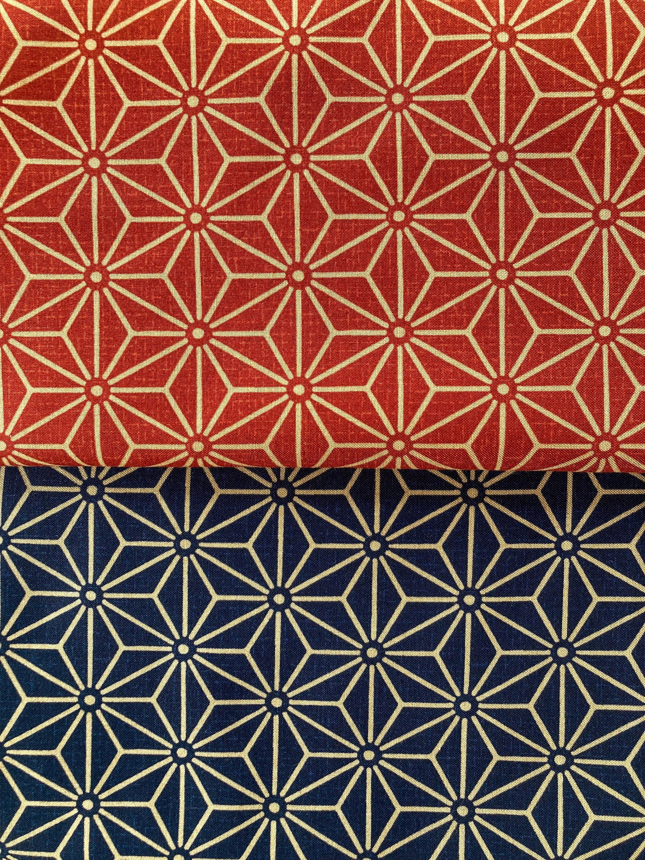 Asanoha (hemp Leaf) Pattern on Navy Background, Japanese Cotton