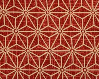 濃い朱色の麻の葉模様、日本の綿布、半ヤード単位で販売、直径7 cm