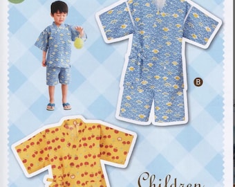 Patrón de costura Jinbei para niños pequeños, Tallas: H 88 cm-116 cm/ 2”9”- 3’8” (3 tallas), Patrón de costura japonés,