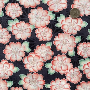 Kirschblüten auf schwarzem Hintergrund, japanischer Baumwollstoff, Sakura-Stoff
