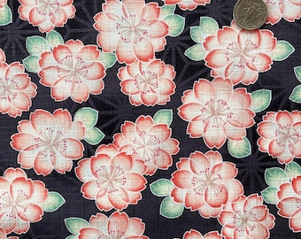 Kirschblüten auf schwarzem Hintergrund, japanischer Baumwollstoff, Sakura-Stoff