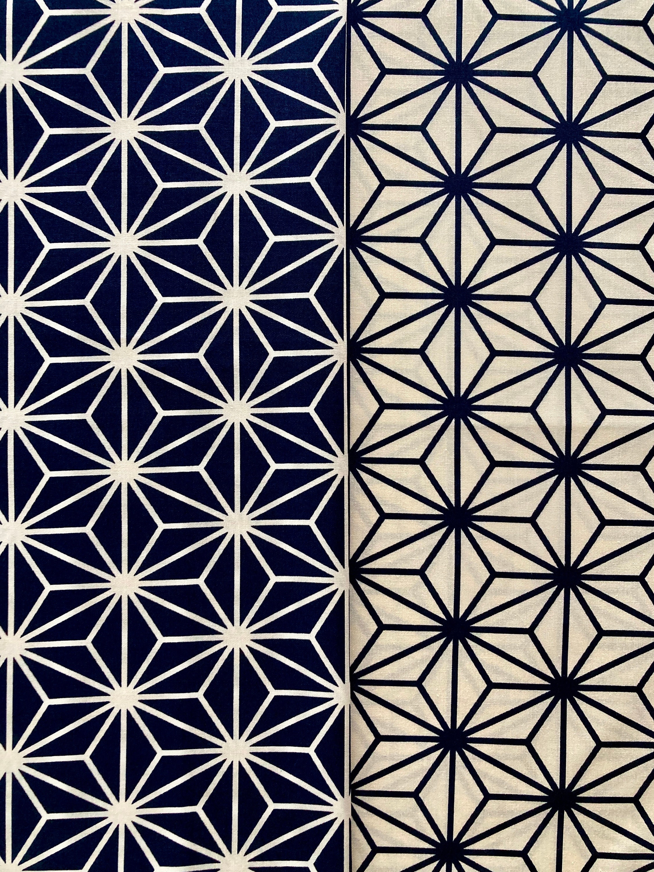 Asano Hemp Design  ハーフダラー 4枚セット Asanoha (hemp Leaf) Pattern in Navy and Ivory, Japanese Cotton