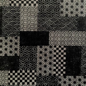 Japanese tradional patch pattern on black , Japanese cotton dobby fabric, sold by the 1/2 yard,