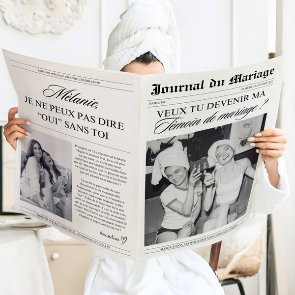 Customizable newspaper witness request, do you want to become my wedding witness idea, original witness announcement Digital