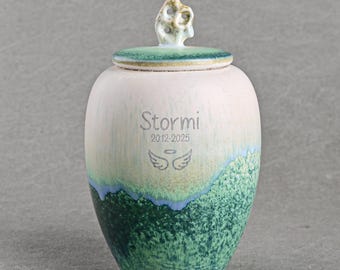 Personalized Large Pet Urn for Ashes, 800ML Ceramic Cremation Urn with Custom Engraving