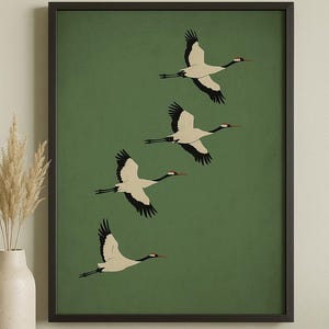 Japanese Crane Print: Minimalist Bird Wall Art (Digital Download