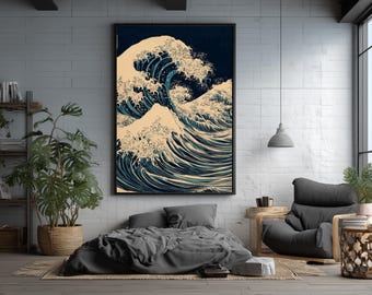 Impresión artística, Ola japonesa costera, descarga digital