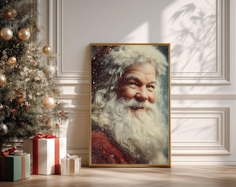 Christmas Santa Wall Art Vintage Portrait Printable, Classic Holiday Decor, Digital Download