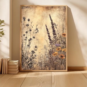 Vintage Wildflower Botanical Print Set: Rustic Parchment Wall Art (Digital Download)