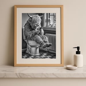 Funny Highland Cow Bathroom Print: Quirky Restroom Wall Art (Digital Download