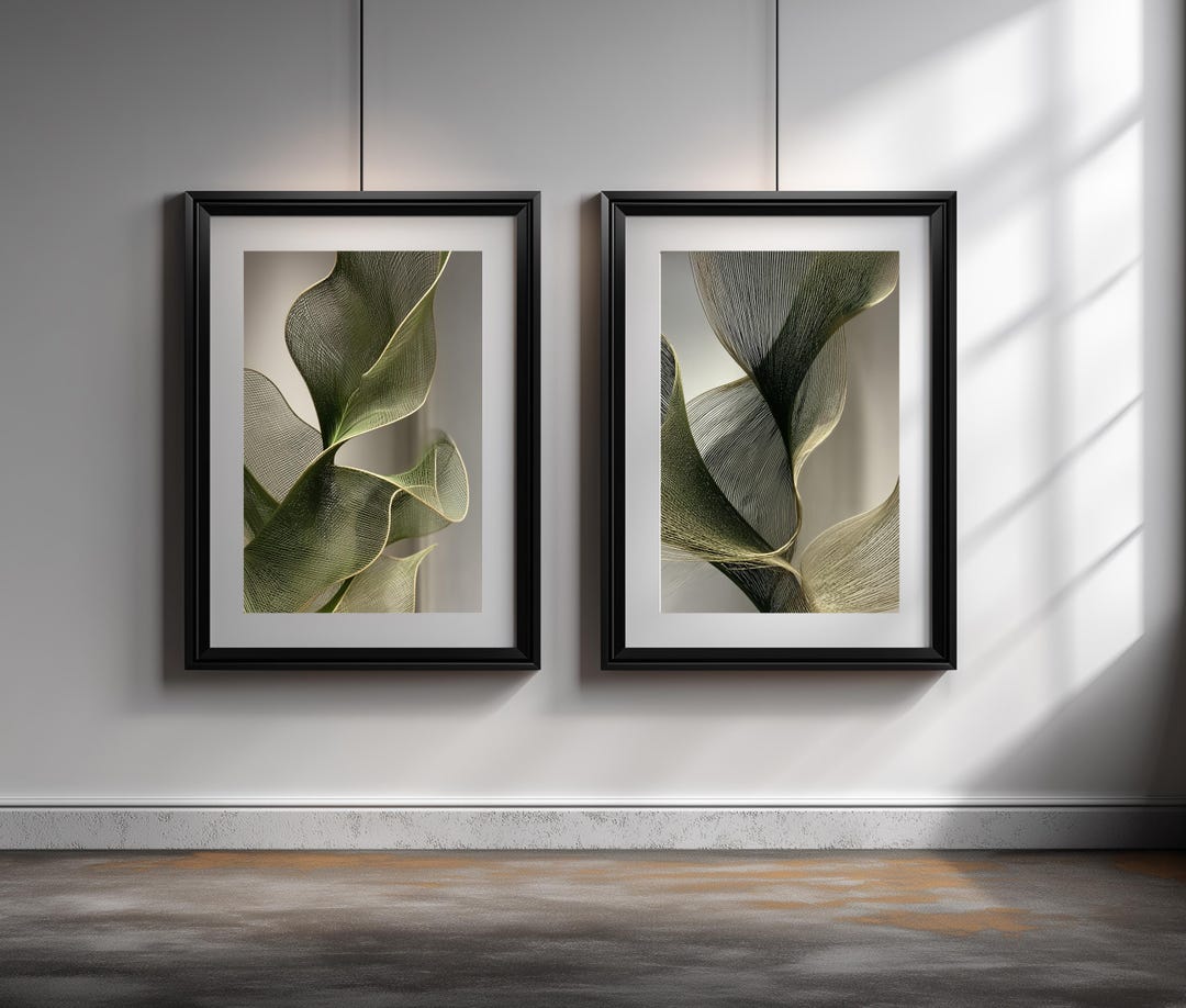 Abstract Botanical Line Art Print Set, Modern Olive Beige Decor ...