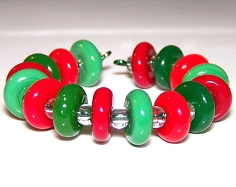 Handmade Lampwork Christmas Candy Style Spacer Beads by Cara