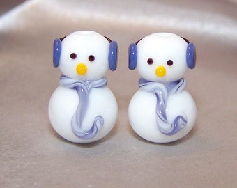 Handmade Lampwork Stylish Earmuff Snowmen Beads by Cara