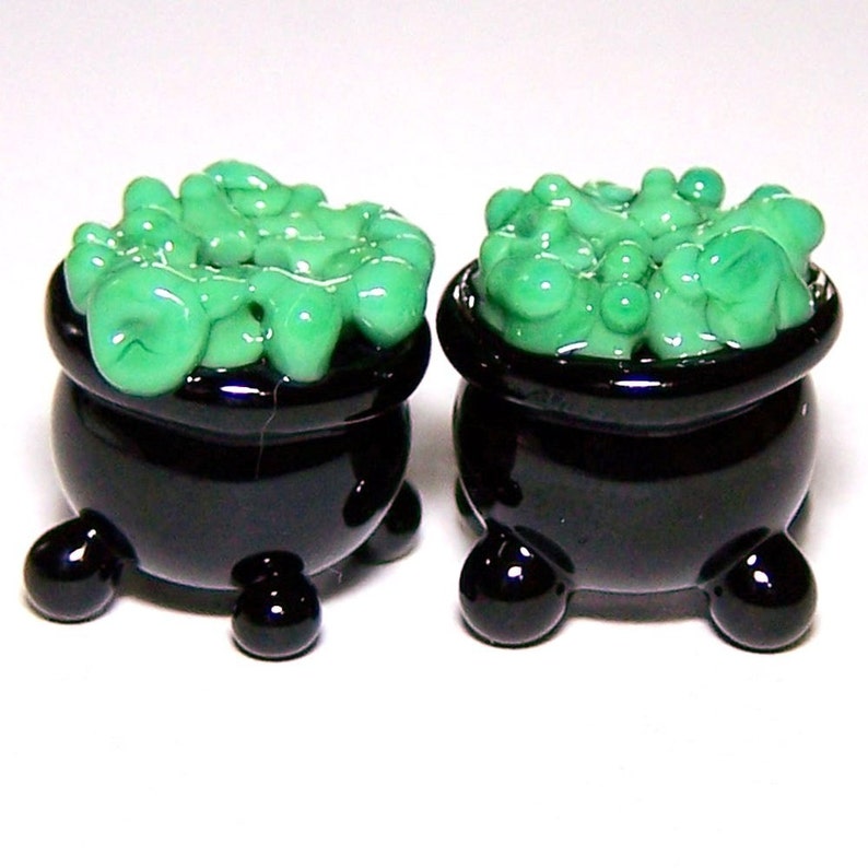 Bubble Bubble Pair of Lampwork Cauldrons by Cara image 1