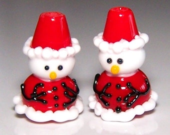 Handmade Lampwork Glass Bead Santa Snowmen Beads by Cara