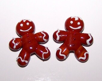 Handmade Lampwork Glass Bead Pair of Gingerbread Men by Cara