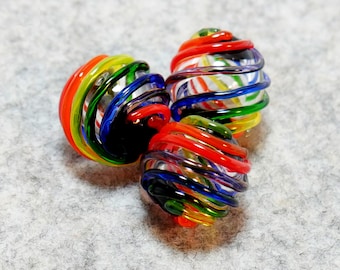 Handmade Lampwork 3 Rainbow Swirl Hollow Beads by Cara