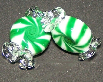 Wintergreen Holiday Candy Lampwork Beads by Cara