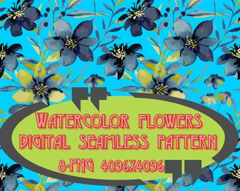 Watercolor flowers, digital seamless pattern. Hand-drawn watercolor digital illustrations.