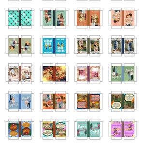 Op de afbeelding: Een collage van 20 boekomslagen, elk met een uniek ontwerp en titel. De omslagen tonen een verscheidenheid aan kleuren, patronen en illustraties. Sommige van de titels zijn "When in Rome", "Lovelight Farms", "The Weeds", "Book Lovers", "Catch the Sun", "The Haunted Eve", "The Game", "The Last Chance Library" en "Queerly Beloved".