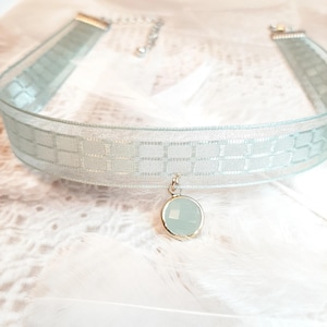 Light green gridding lace ribbon choker handmade necklace