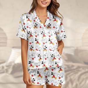 Pijama corto de satén de Mickey Mouse, pijama de novia de Magic Kingdom, bonito conjunto de ropa de dormir de Disney, divertido conjunto de pijama de dibujos animados, pijama de Mickey